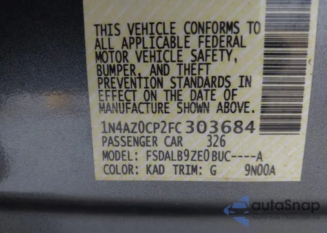 2015 Nissan Leaf S z USA, uszkodzony, nr VIN 1N4AZ0CP2FC303684